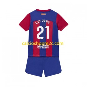 Barcellona Frenkie de Jong 21 Bambino Maglia Prima 2023/2024 Manica Corta (+ Pantaloncini)